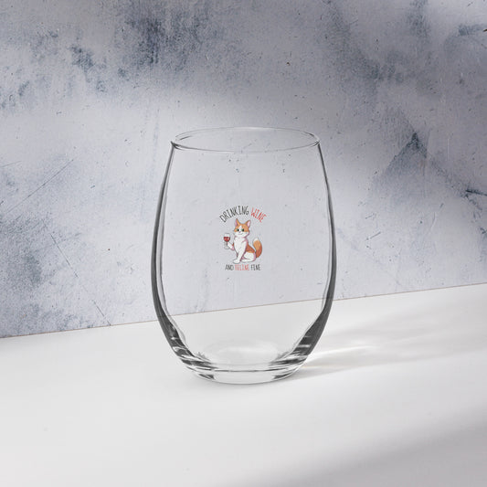 Ginger -  Drinking Wine and Feline Fine Stemless wine glass