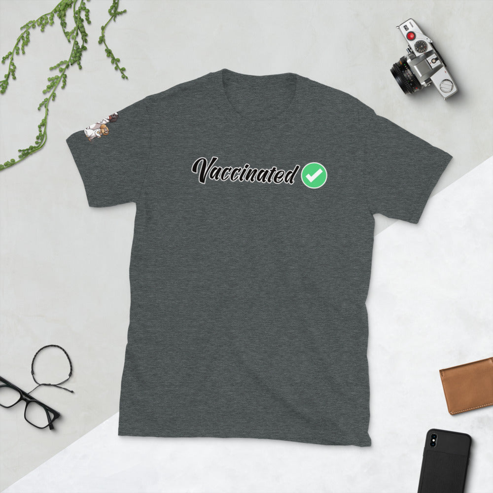 Short-Sleeve Unisex T-Shirt: VACCINATED! Just a Jab! An mRNA stab!