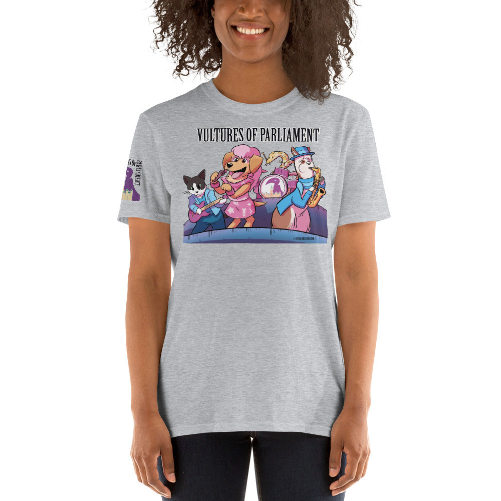 Short-Sleeve Unisex T-Shirt- Vultures of Parliament Hero Shirt with Tour Locations on the Back