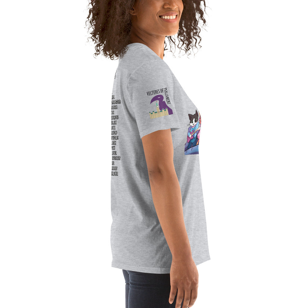 Short-Sleeve Unisex T-Shirt- Vultures of Parliament Hero Shirt with Tour Locations on the Back