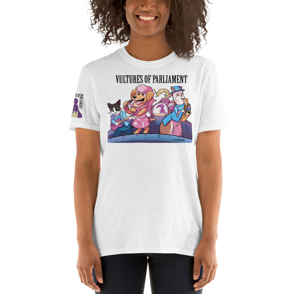 Short-Sleeve Unisex T-Shirt- Vultures of Parliament Hero Shirt with Tour Locations on the Back