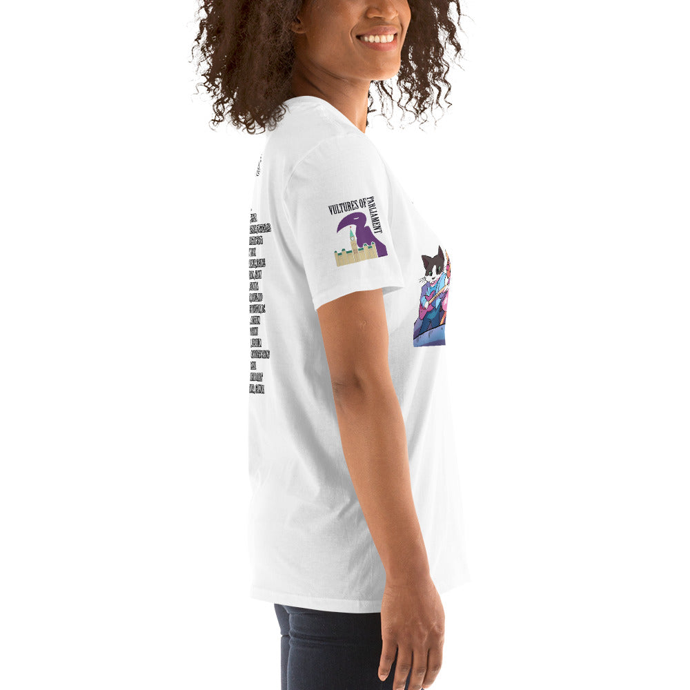 Short-Sleeve Unisex T-Shirt- Vultures of Parliament Hero Shirt with Tour Locations on the Back