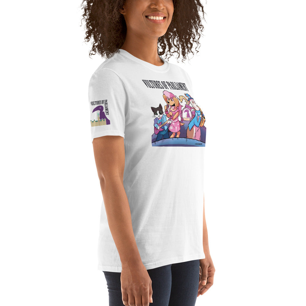 Short-Sleeve Unisex T-Shirt- Vultures of Parliament Hero Shirt with Tour Locations on the Back