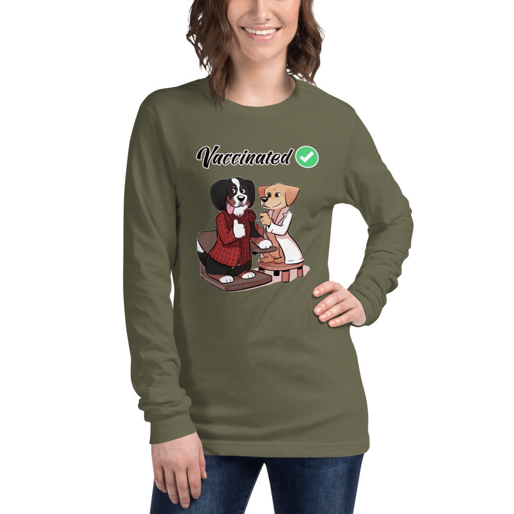 Unisex Long Sleeve Tee: Vaccinated Checkmark!