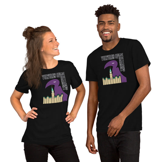 Short-Sleeve Unisex T-Shirt- Vultures of Parliament with Tour Locations on the Back