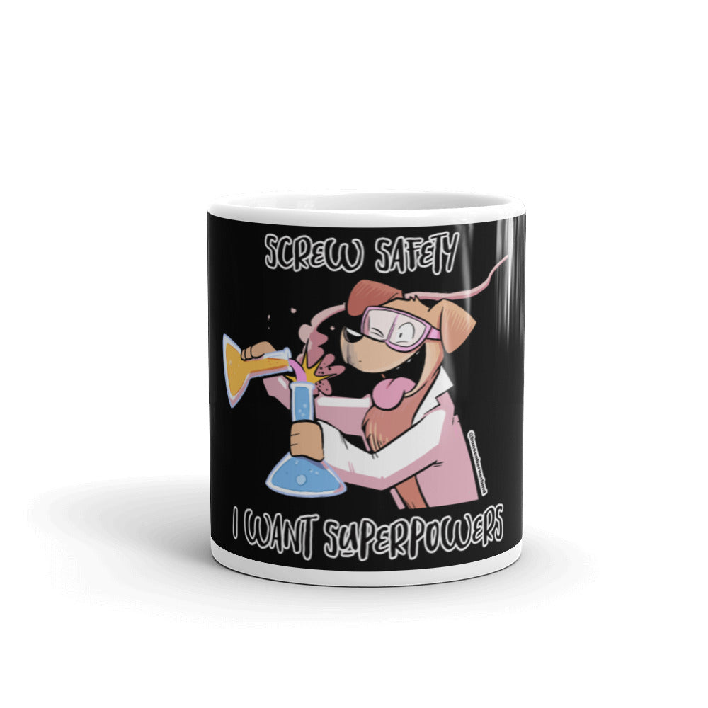White glossy mug: Screw Safety (black)