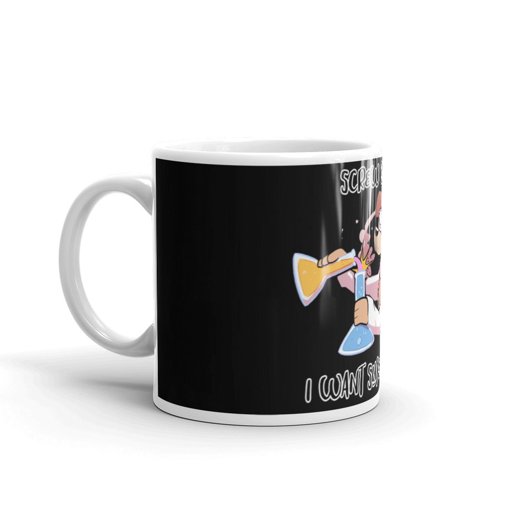 White glossy mug: Screw Safety (black)