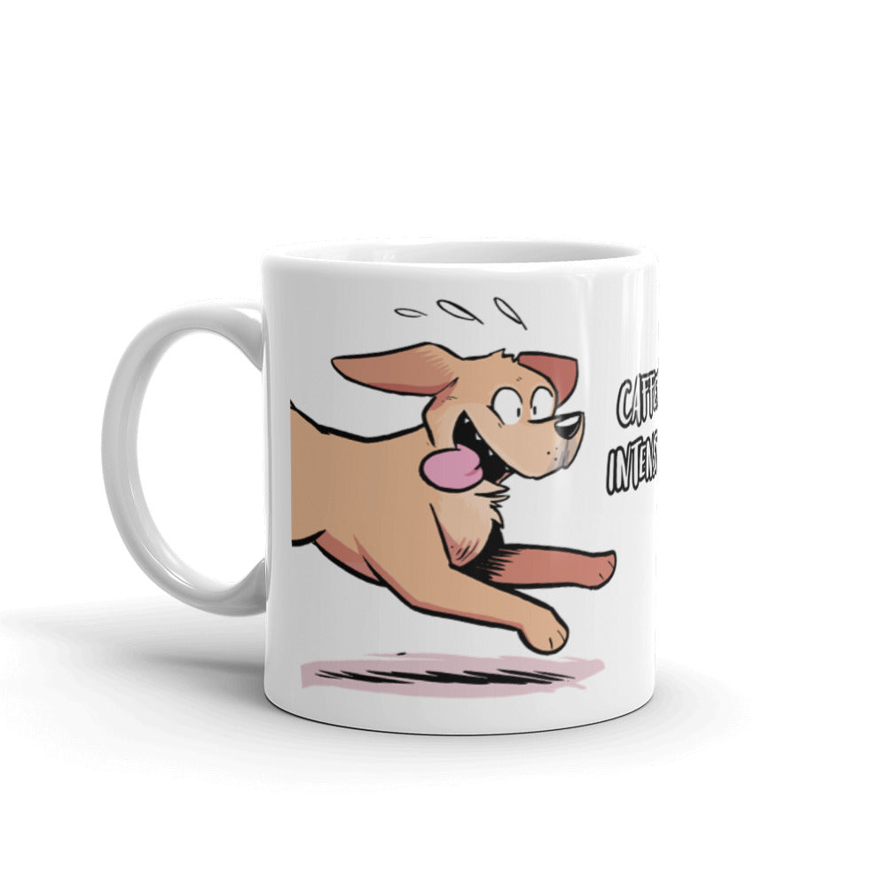 White glossy mug: Caffeine Intensifies