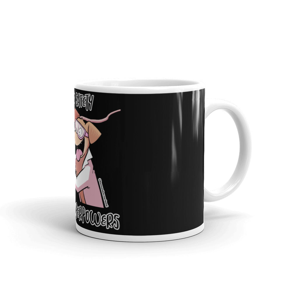 White glossy mug: Screw Safety (black)