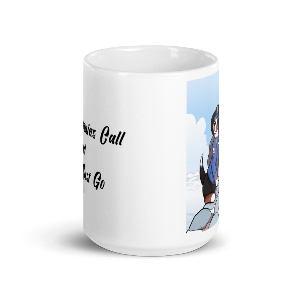 White glossy mug: The Mountains Call