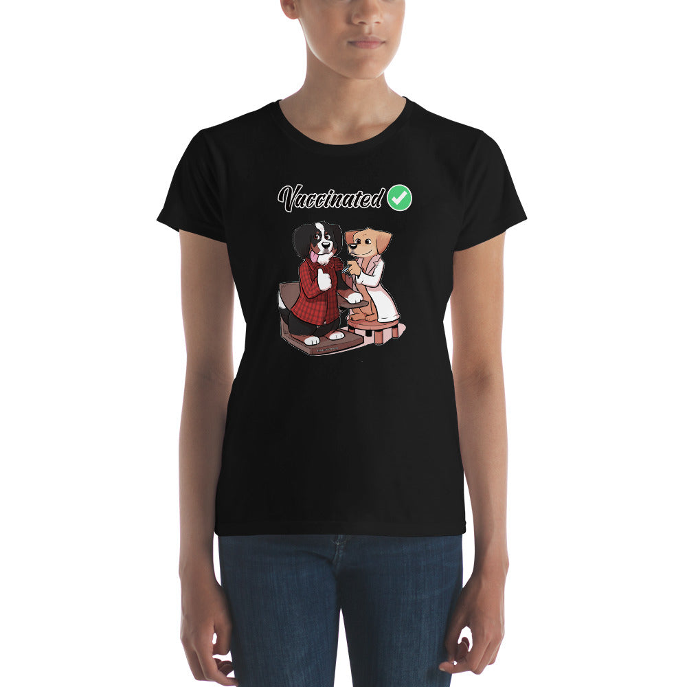 Women's short sleeve t-shirt: Vaccinated checkmark!