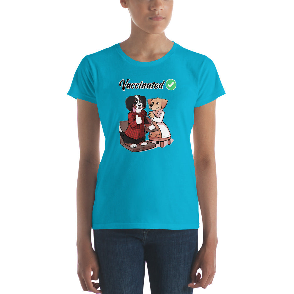 Women's short sleeve t-shirt: Vaccinated checkmark!