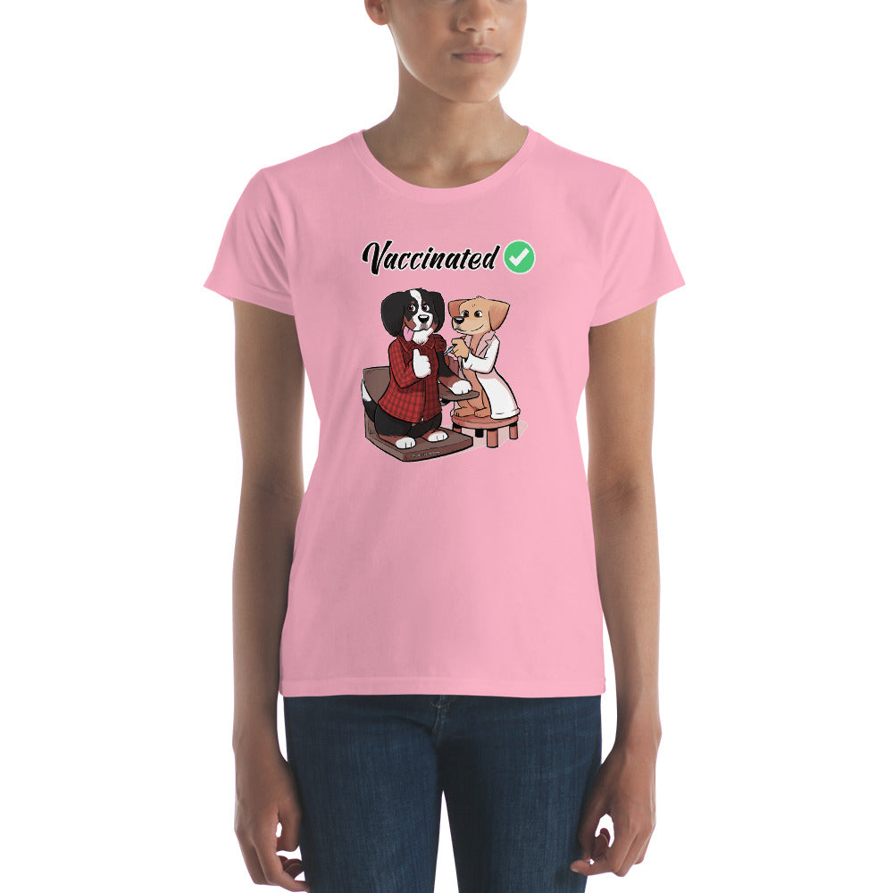 Women's short sleeve t-shirt: Vaccinated checkmark!