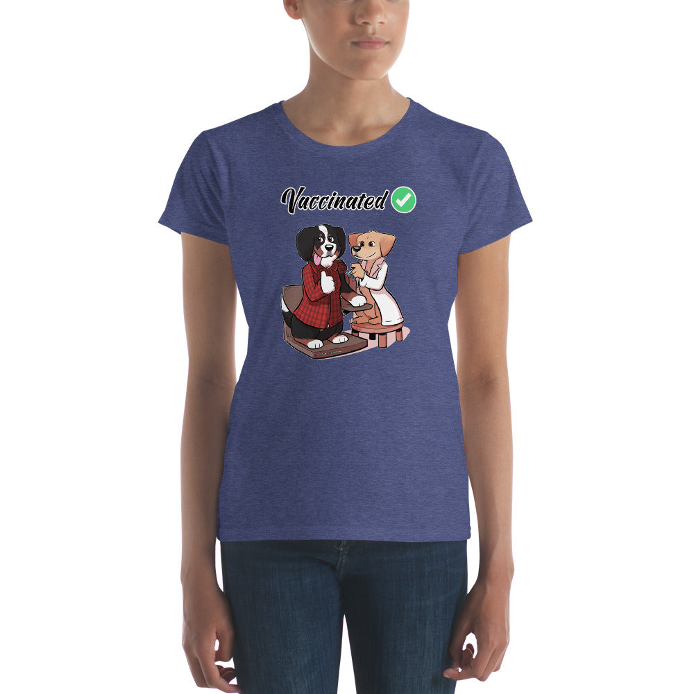 Women's short sleeve t-shirt: Vaccinated checkmark!