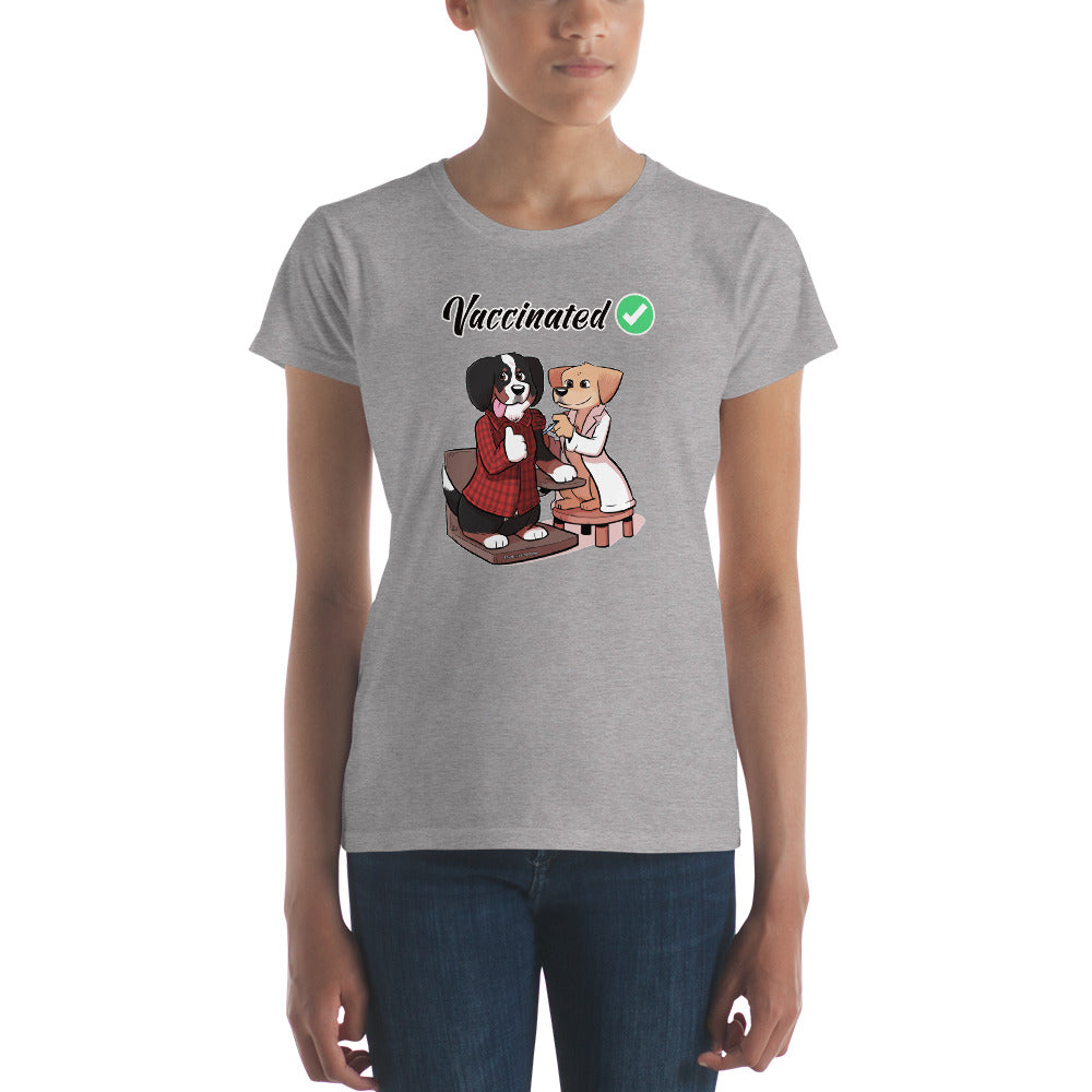 Women's short sleeve t-shirt: Vaccinated checkmark!