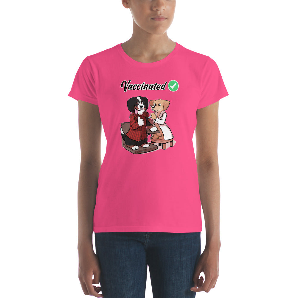 Women's short sleeve t-shirt: Vaccinated checkmark!
