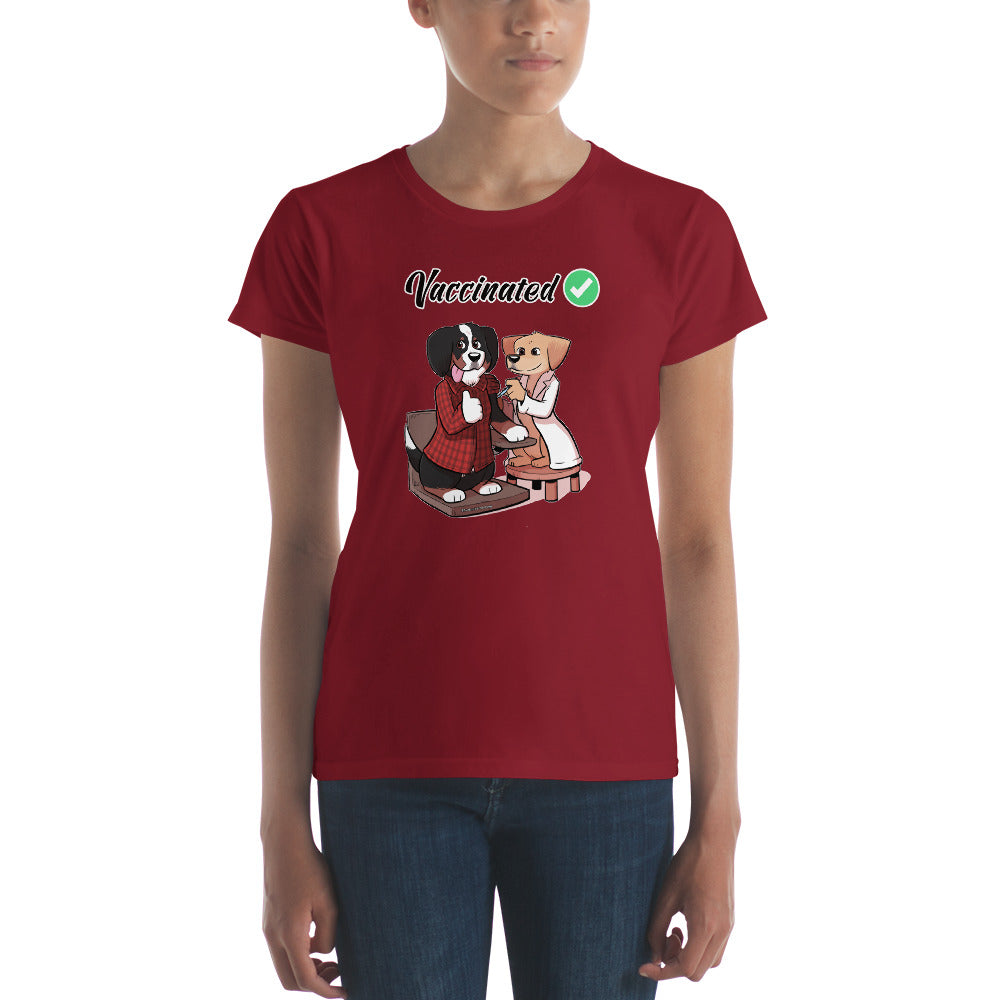 Women's short sleeve t-shirt: Vaccinated checkmark!