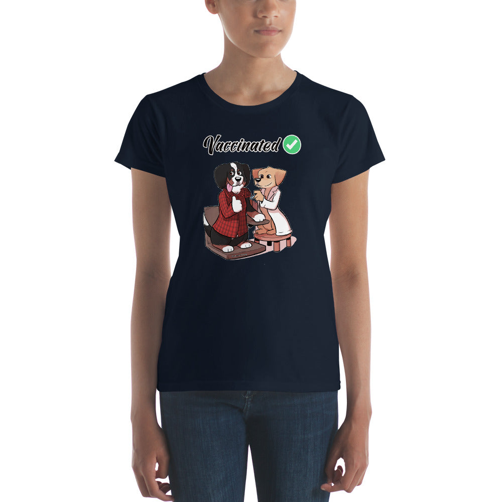 Women's short sleeve t-shirt: Vaccinated checkmark!