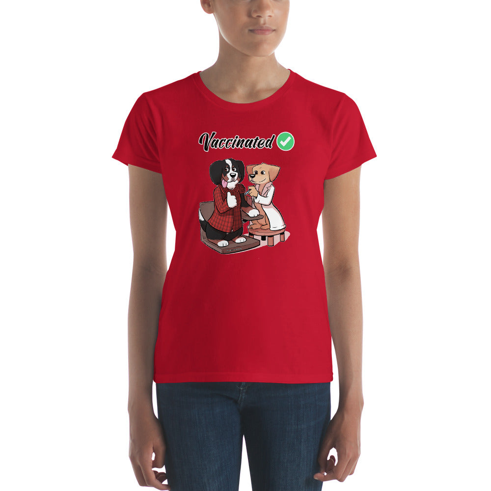 Women's short sleeve t-shirt: Vaccinated checkmark!