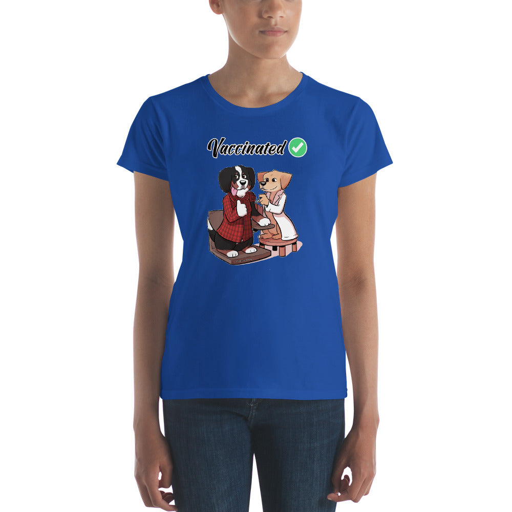 Women's short sleeve t-shirt: Vaccinated checkmark!