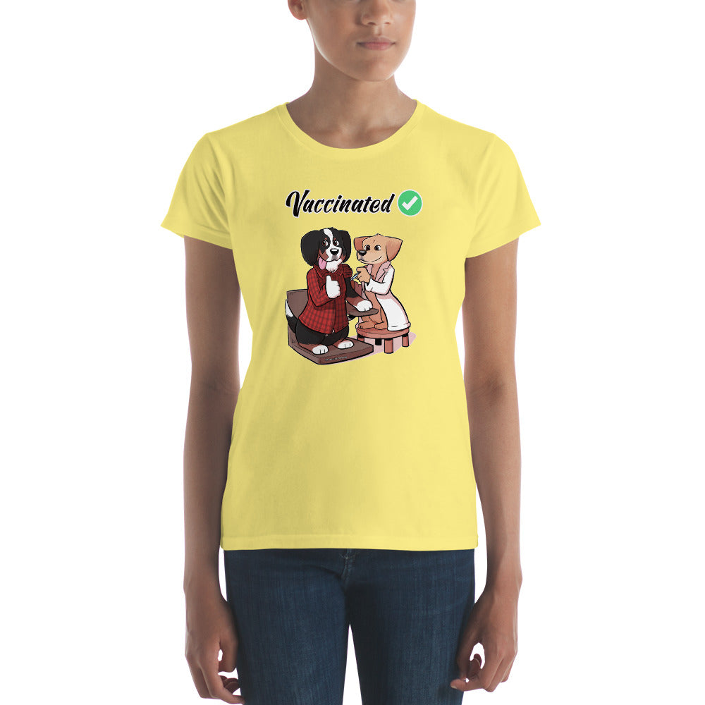 Women's short sleeve t-shirt: Vaccinated checkmark!