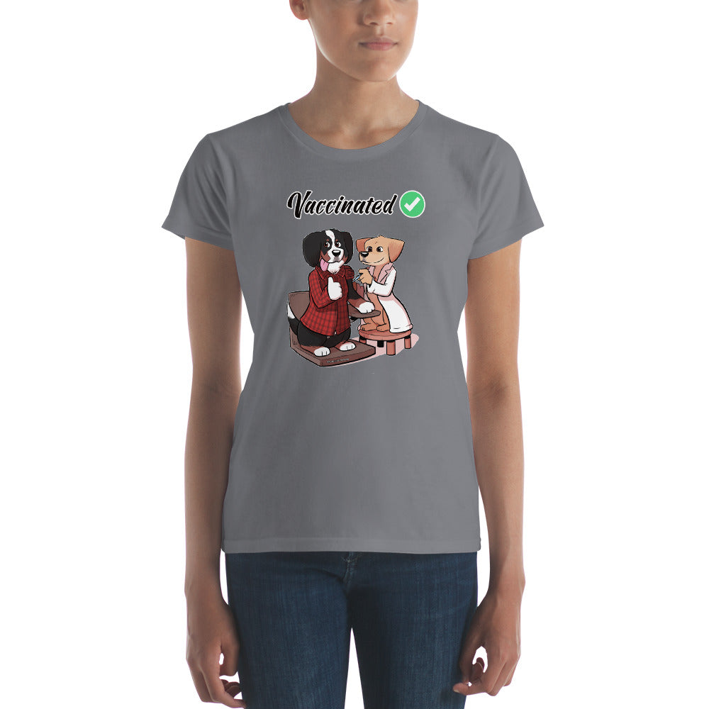 Women's short sleeve t-shirt: Vaccinated checkmark!