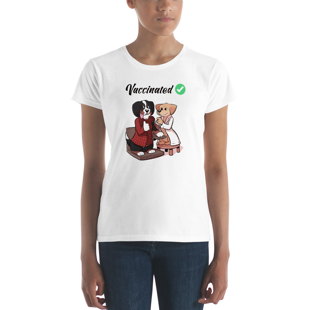 Women's short sleeve t-shirt: Vaccinated checkmark!