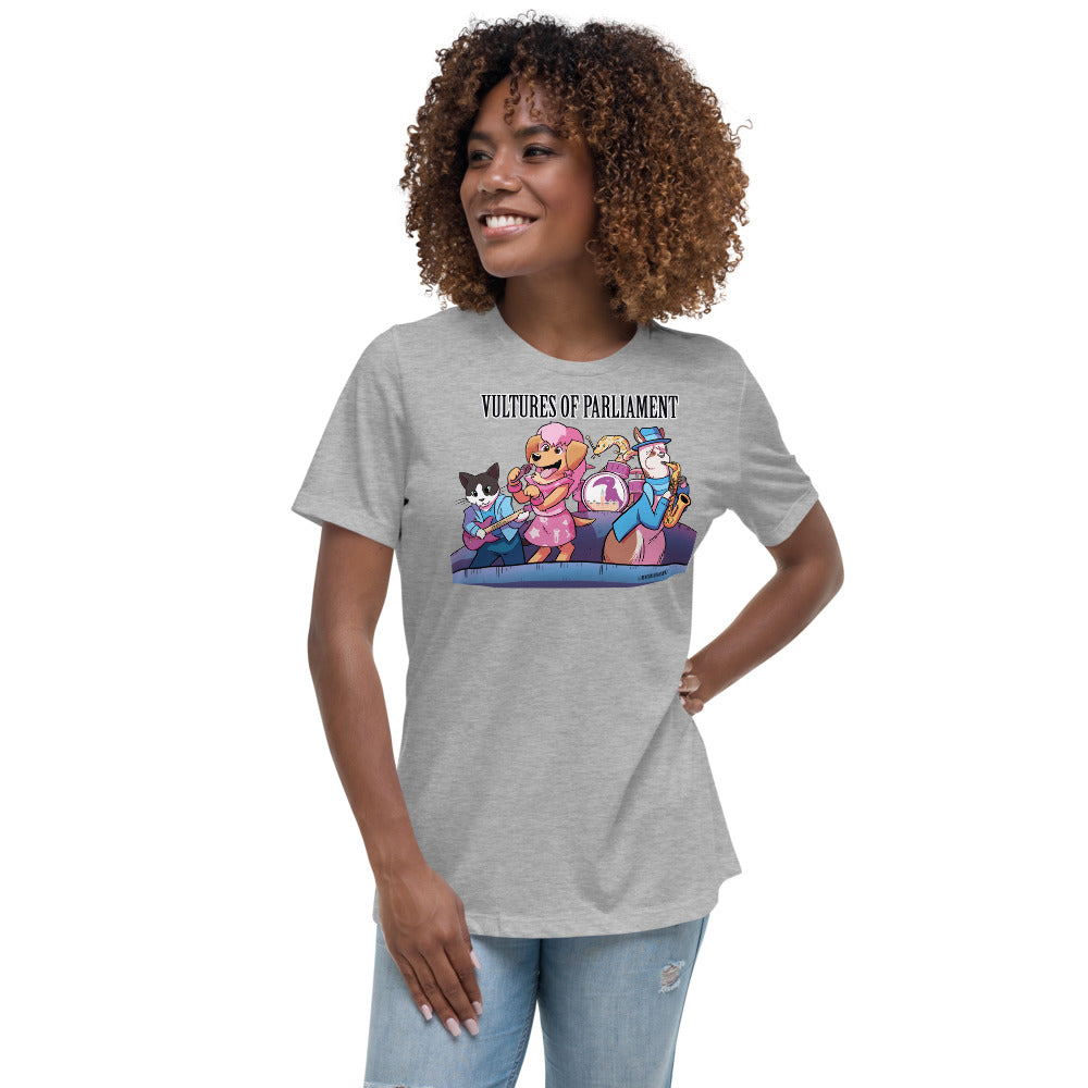 Women's Relaxed T-Shirt- Vultures of Parliament Band with Tour Locations on the Back