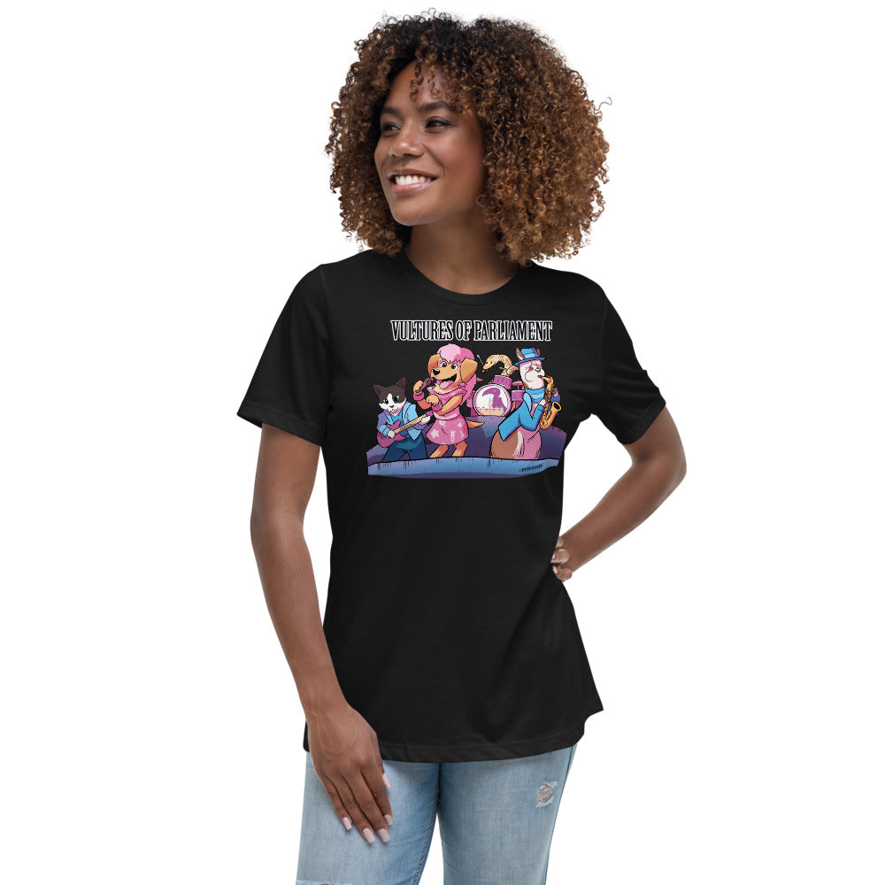 Women's Relaxed T-Shirt- Vultures of Parliament Band with Tour Locations on the Back