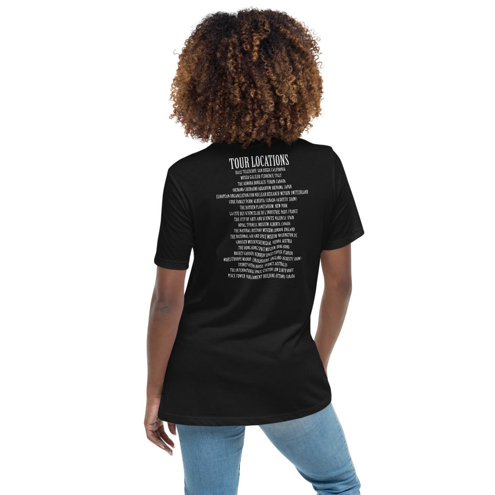 Women's Relaxed T-Shirt- Vultures of Parliament Band with Tour Locations on the Back