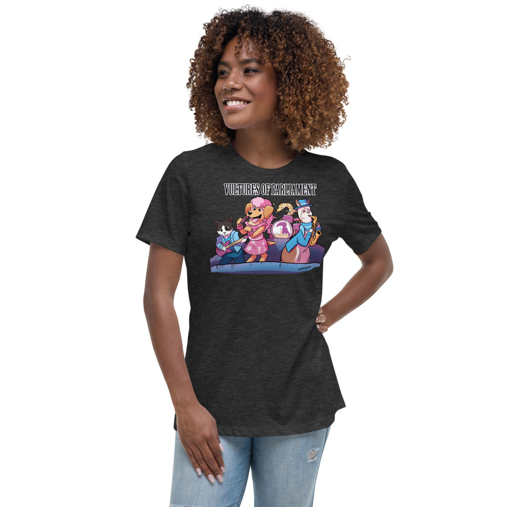 Women's Relaxed T-Shirt- Vultures of Parliament Band with Tour Locations on the Back