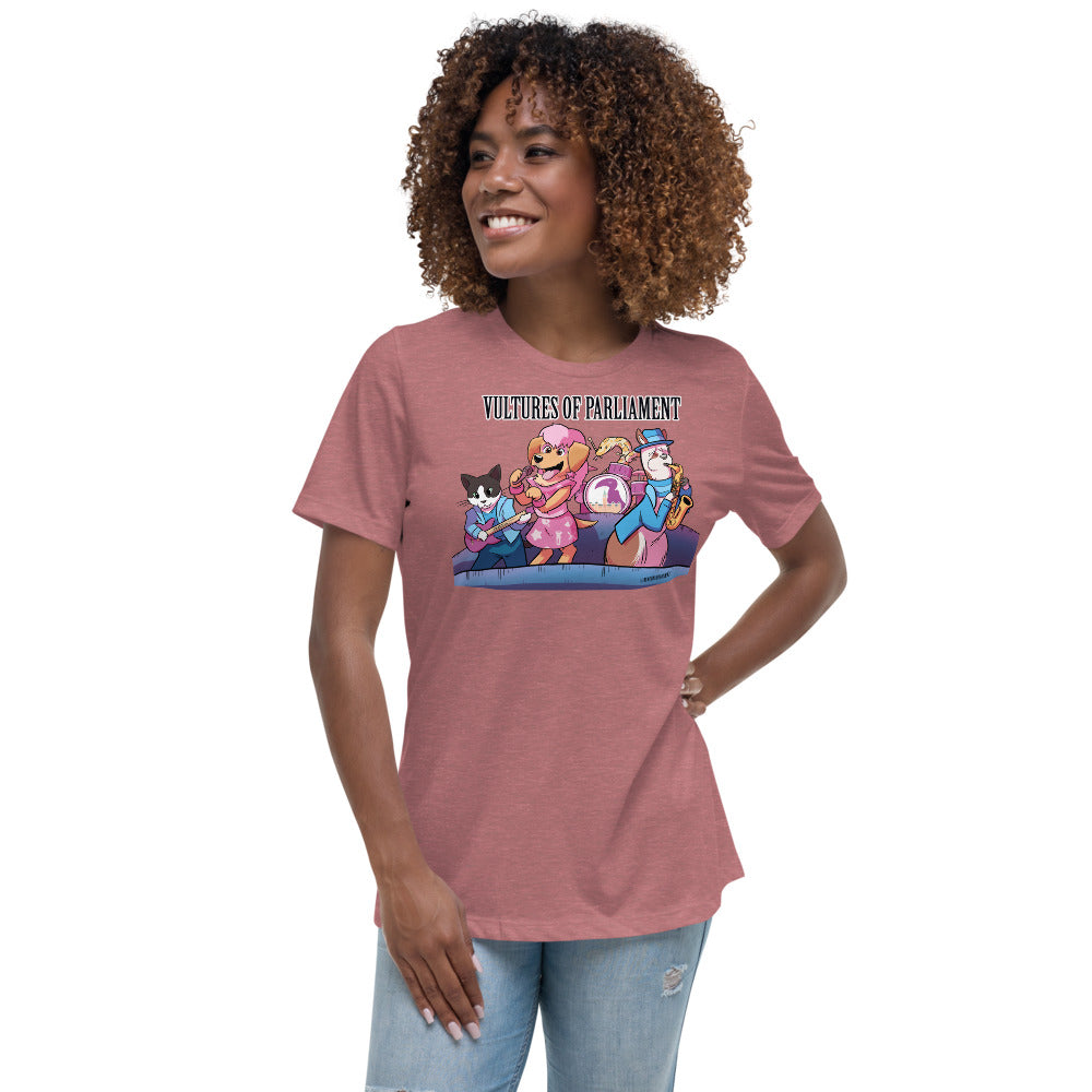 Women's Relaxed T-Shirt- Vultures of Parliament Band with Tour Locations on the Back
