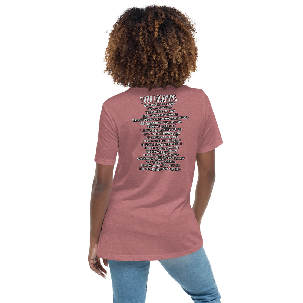 Women's Relaxed T-Shirt- Vultures of Parliament Band  with Tour Locations on the Back