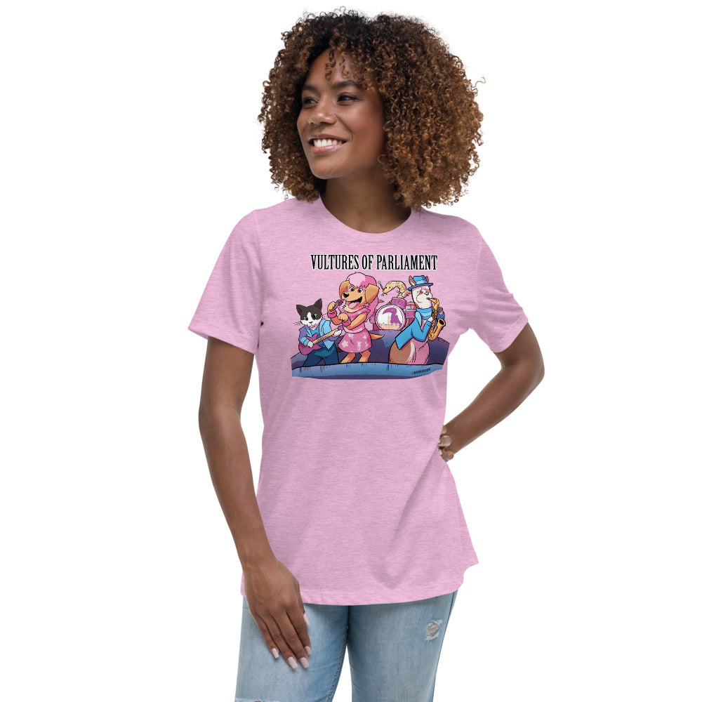 Women's Relaxed T-Shirt- Vultures of Parliament Band with Tour Locations on the Back