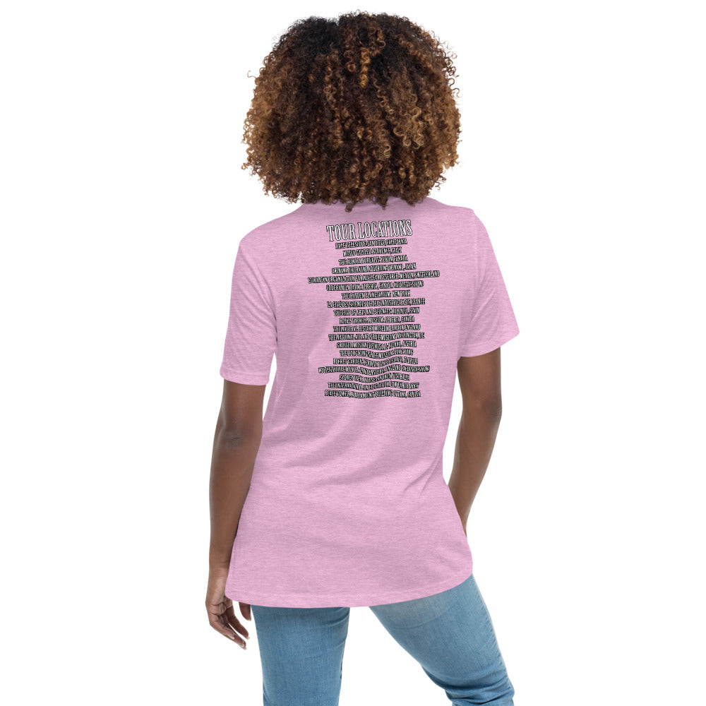 Women's Relaxed T-Shirt- Vultures of Parliament Band  with Tour Locations on the Back