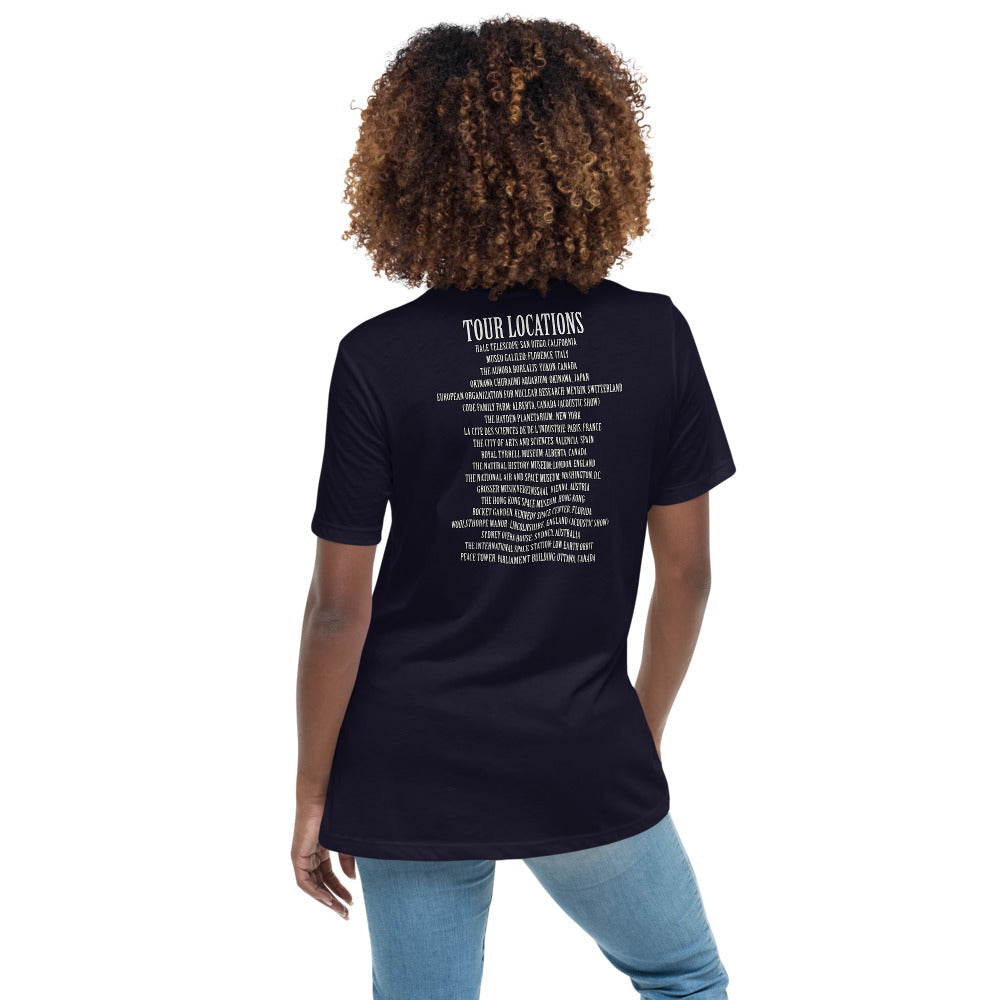 Women's Relaxed T-Shirt- Vultures of Parliament Band  with Tour Locations on the Back