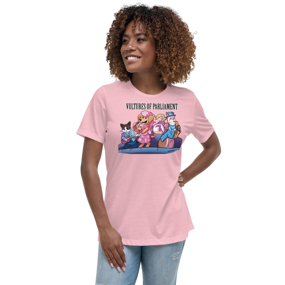 Women's Relaxed T-Shirt- Vultures of Parliament Band with Tour Locations on the Back