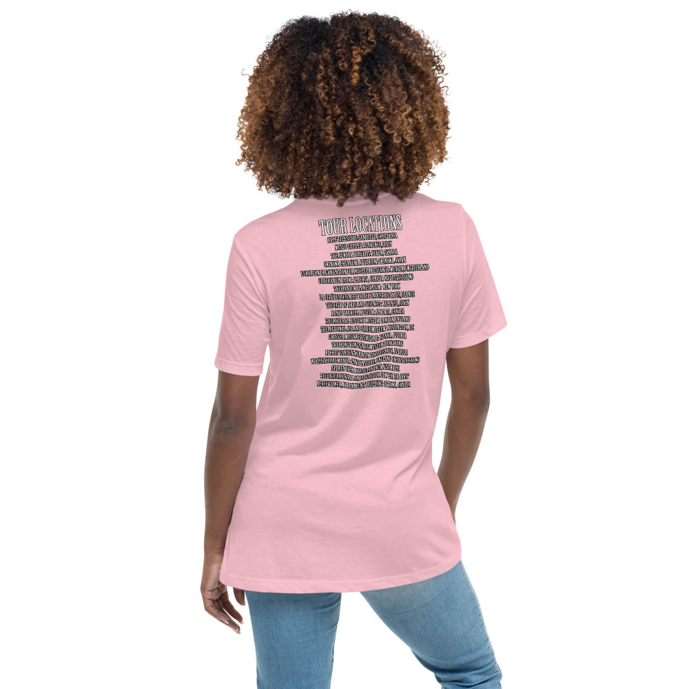 Women's Relaxed T-Shirt- Vultures of Parliament Band with Tour Locations on the Back