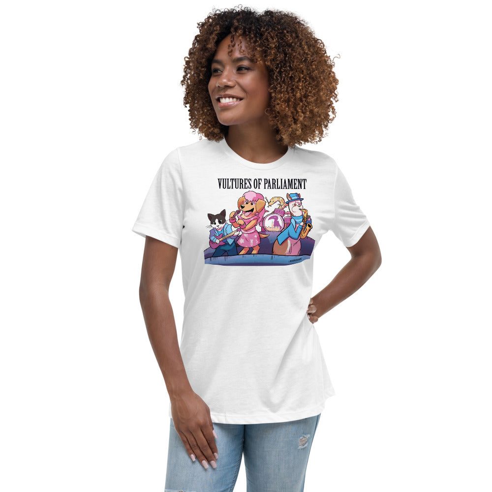 Women's Relaxed T-Shirt- Vultures of Parliament Band with Tour Locations on the Back