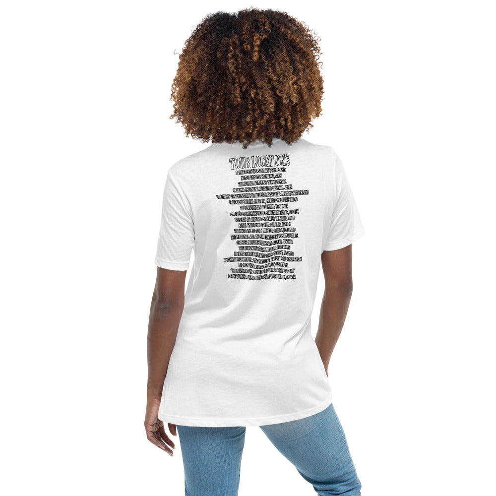 Women's Relaxed T-Shirt- Vultures of Parliament Band  with Tour Locations on the Back