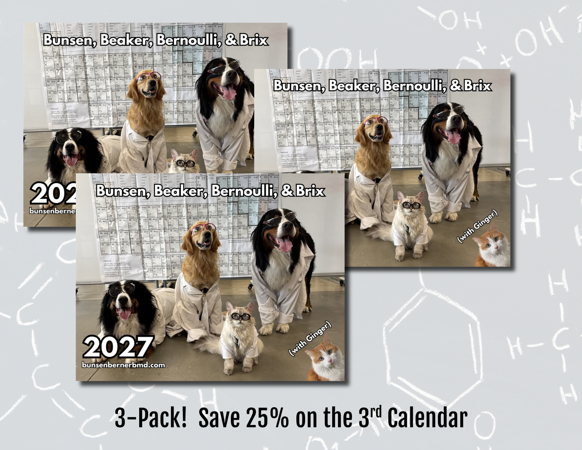 PRESALE: 2027 Bunsen, Beaker, Bernoulli, and Brix (with Ginger) 13 Month Wall Calendar 3-Pack