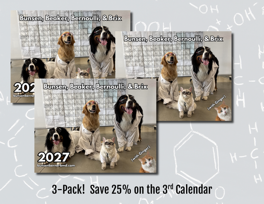 PRESALE: 2027 Bunsen, Beaker, Bernoulli, and Brix (with Ginger) 13 Month Wall Calendar 3-Pack