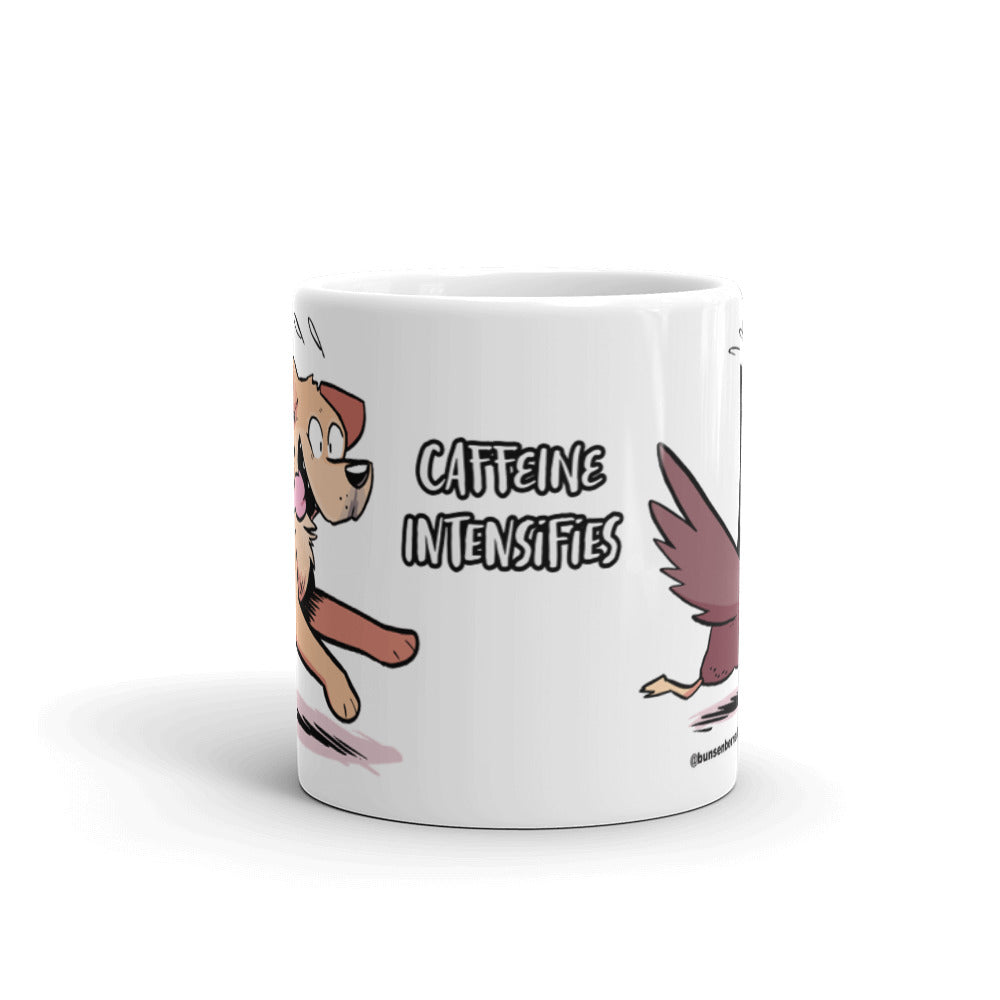 White glossy mug: Caffeine Intensifies