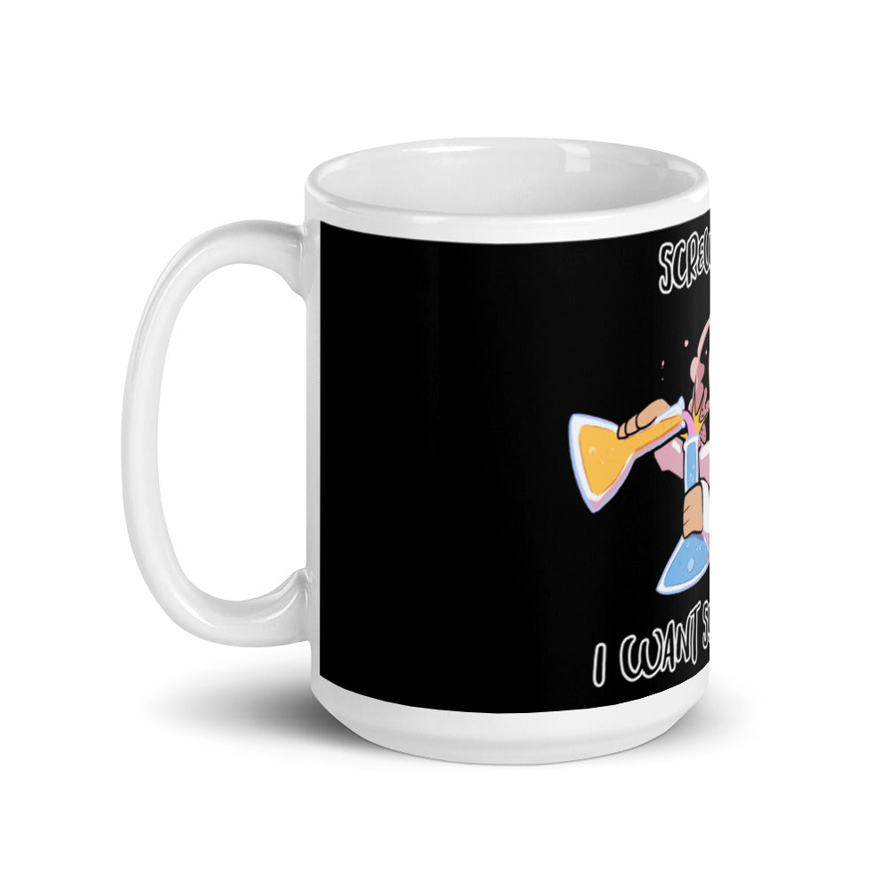 White glossy mug: Screw Safety (black)